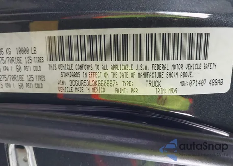 2019 Ram 2500 Big Horn 4X4 6'4 Box z USA, uszkodzony, nr VIN 3C6UR5DL3KG608674